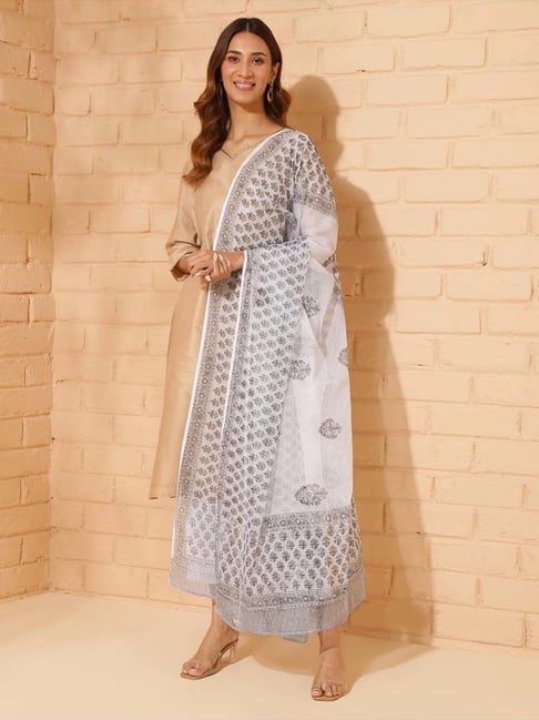 Fabindia Natural Cotton Silk Hand Block Printed Dupatta-picture-41