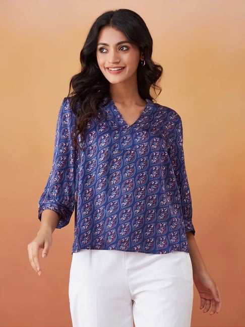 Fabindia Blue Printed Top