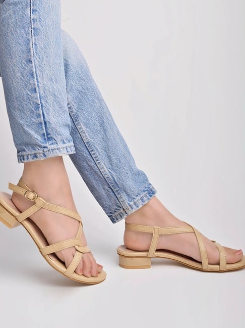 Shoetopia Kids Beige Cross Strap Sandals