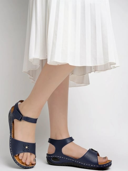 Shoetopia Kids Navy Ankle Strap Wedges-image-48