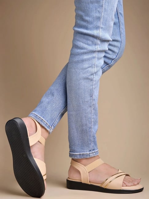 Shoetopia Kids Beige Sling Back Wedges