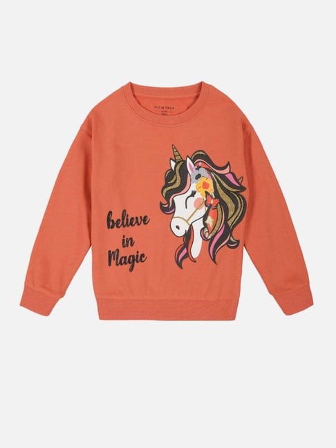 Plum Tree Girls Winter Orange Cotton Printed Full Sleeves NA