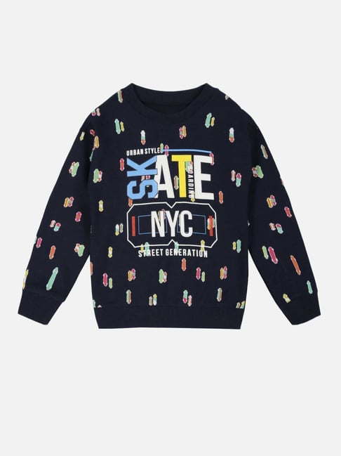 Plum Tree Boys Navy Cotton Printed Full Sleeves NA Sweatshirt