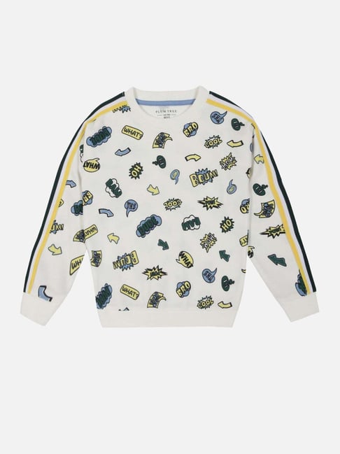 Plum Tree Boys Off White Yellow Cotton Printed Full Sleeves NA Sweatshirt