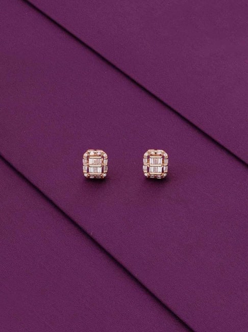 Buy Sterling Silver Rose Gold Minimalistic Baguette Stud Earrings