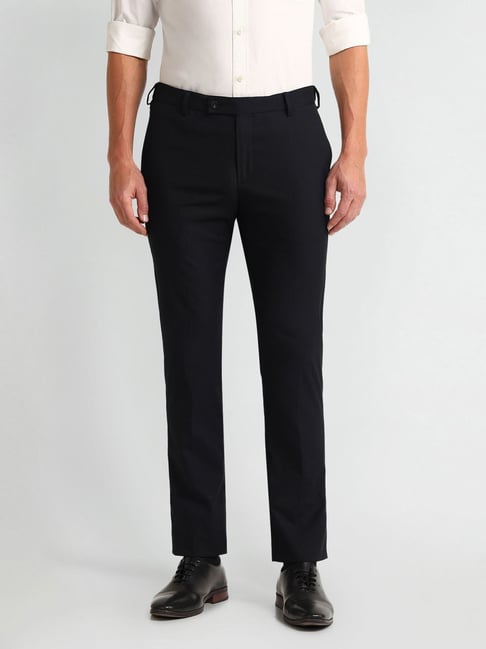 Arrow Black Slim Fit Texture Trousers-picture-32