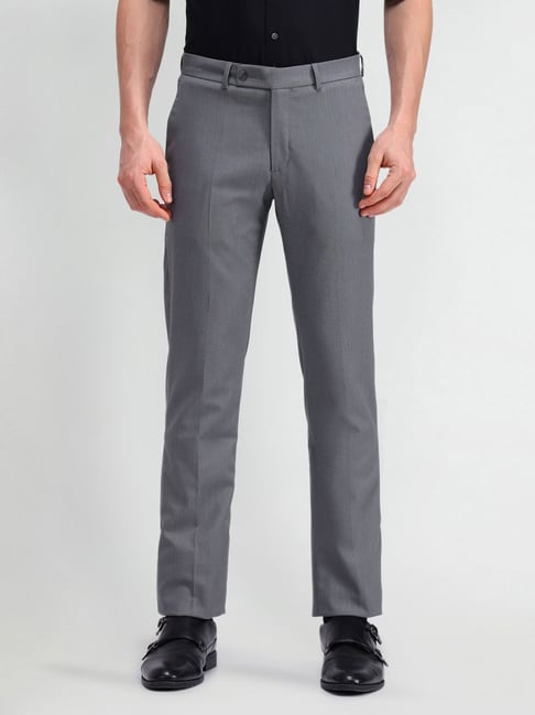 Arrow Grey Regular Fit Texture Trousers-picture-26