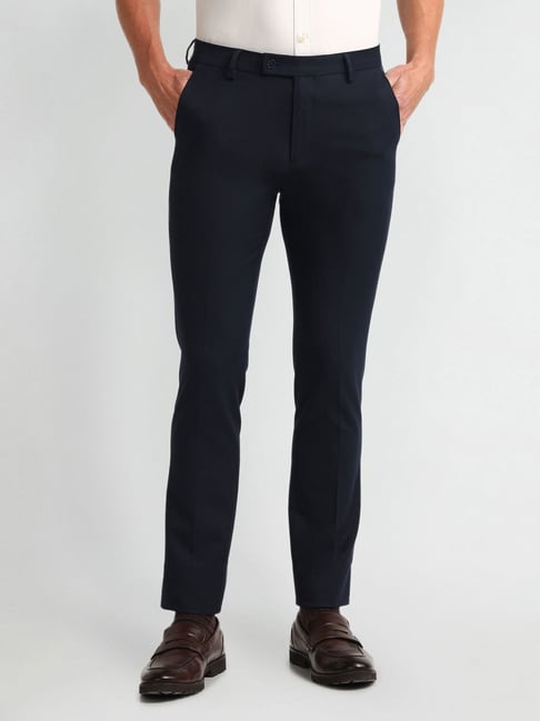 Arrow Navy Slim Fit Trousers-picture-45