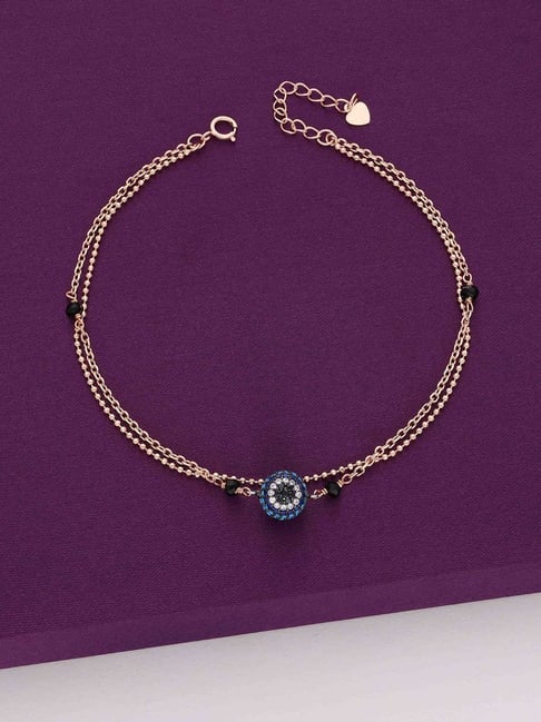 Kai Jewel Sterling Silver Trendy Evil Eye Rose Gold Anklet for Women