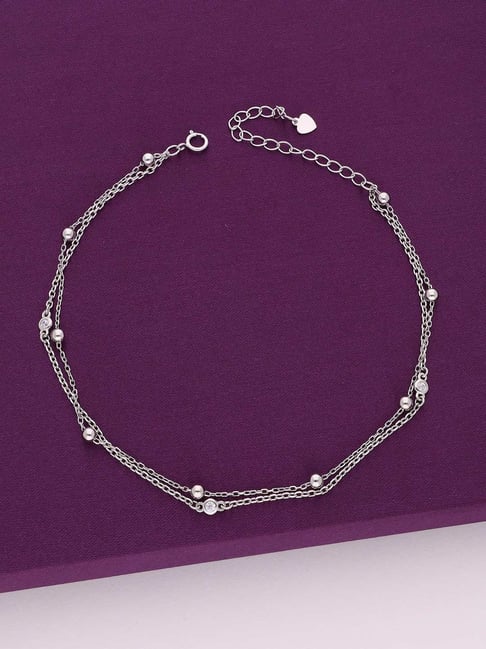 Kai Jewel Sterling Silver Layered Bead and Zircon Anklet for Women-picture-31