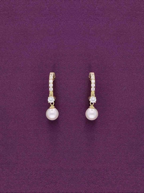 Kai Jewel Sterling Silver Gold Stylish Zircon Studded Pearl Drop Earrings for Women