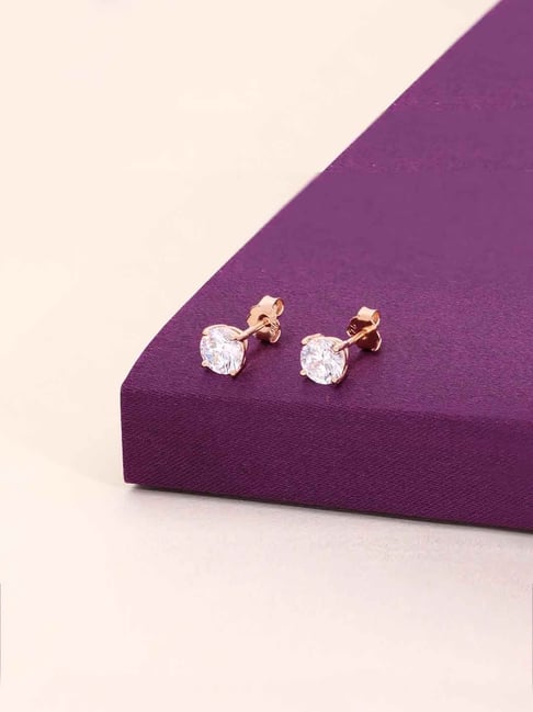 Kai Jewel Sterling Silver Chic Solitaire Stud Rose Gold Earrings for Women