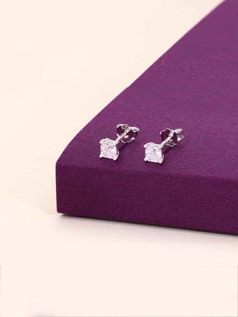 Kai Jewel Sterling Silver Small Square Solitaire Stud Earrings for Women