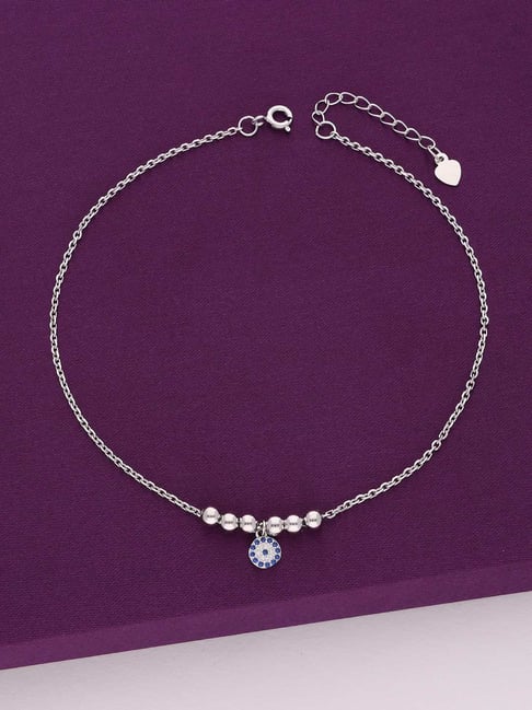Kai Jewel Sterling Silver Blooming Blue Evil Eye Anklet for Women