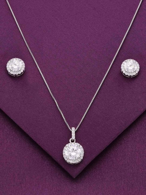 Kai Jewel Sterling Classic Solitaire Pendant with Chain & Earrings Set for Women