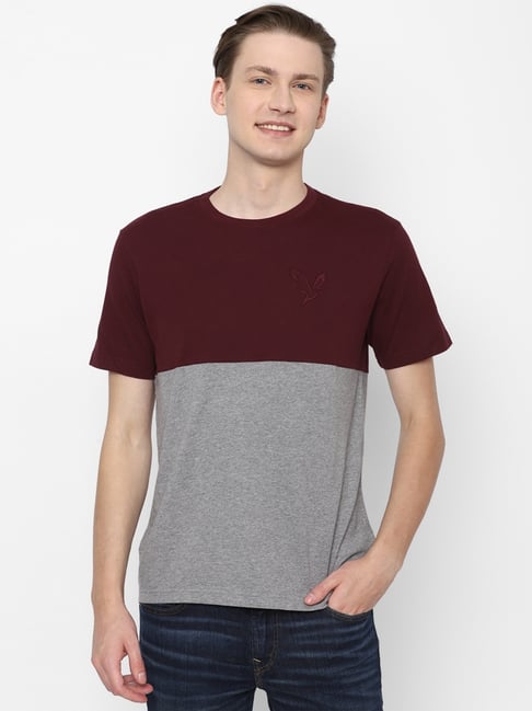 American Eagle Maroon Colorblock T-Shirts