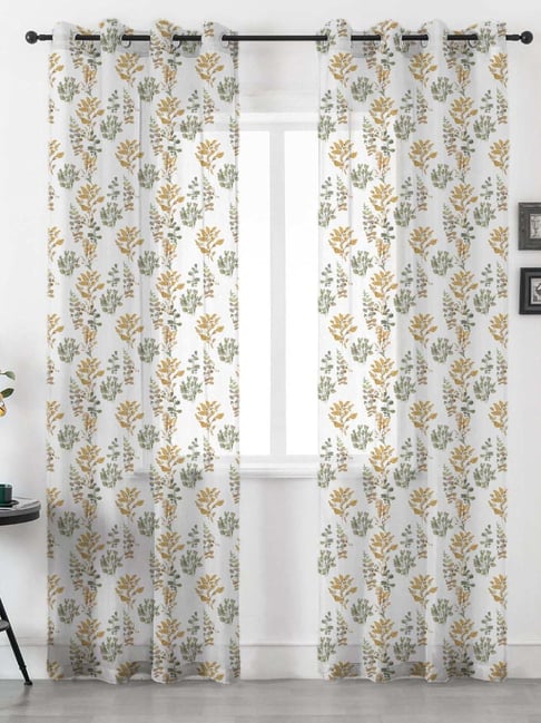 Urban Space White & Green Polyester Floral Printed Sheer Door Curtain - Set of 2-picture-32