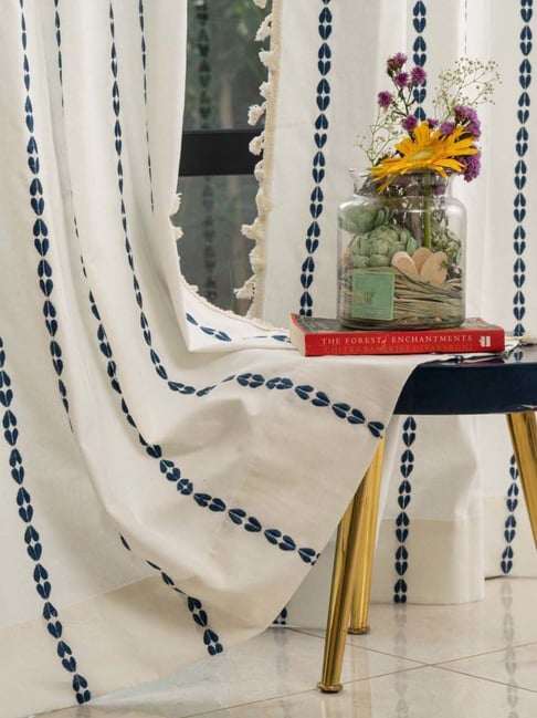 Urban Space Vintage Braid Indigo Cotton Embroidered Window Curtain