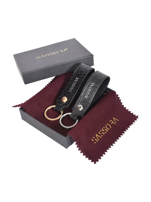 Buy SASSORA Black Leather Keychain Key Ring Holders - Pack of 2 at