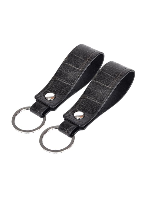 Buy SASSORA Black Leather Keychain Key Ring Holders - Pack of 2 at