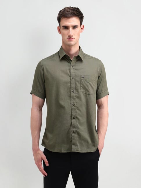 Arrow Sport Green Cotton Regular Fit Shirt