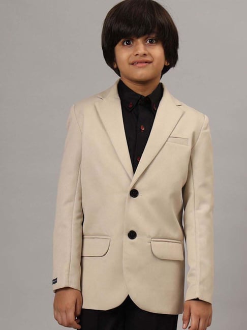 TAHVO Boys Beige Cotton Solid Full Sleeves Blazer