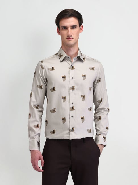 Arrow Grey Cotton Slim Fit Printed Shirt-picture-31