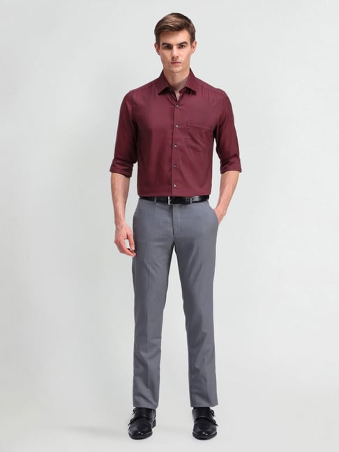 grey dress pants with maroon shirt Burgundy Cotton Formal Shirt & Grey Formal Pant Combo for Men  Styleorbit  Fashion
