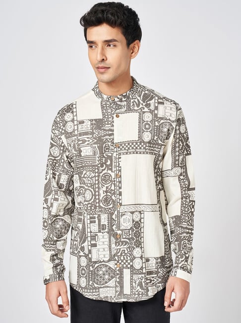 7 Alt By Pantaloons Beige Cotton Slim Fit Printed Shirt-picture-27