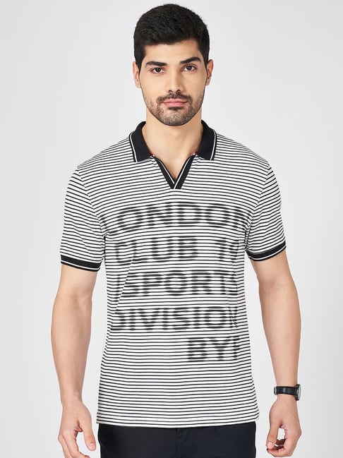 Byford By Pantaloons White Cotton Slim Fit Printed Polo T-Shirt-picture-36