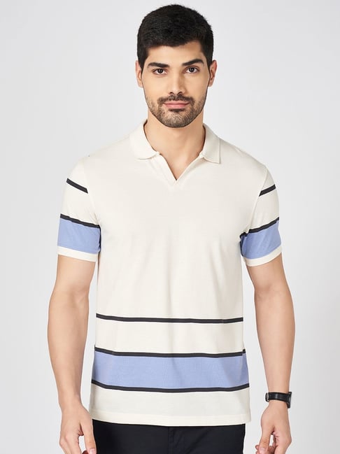 Byford By Pantaloons Beige Cotton Slim Fit Striped Polo T-Shirt-picture-11