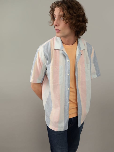 American Eagle Multi Linen Blend Regular Fit Stripes Shirt-picture-36