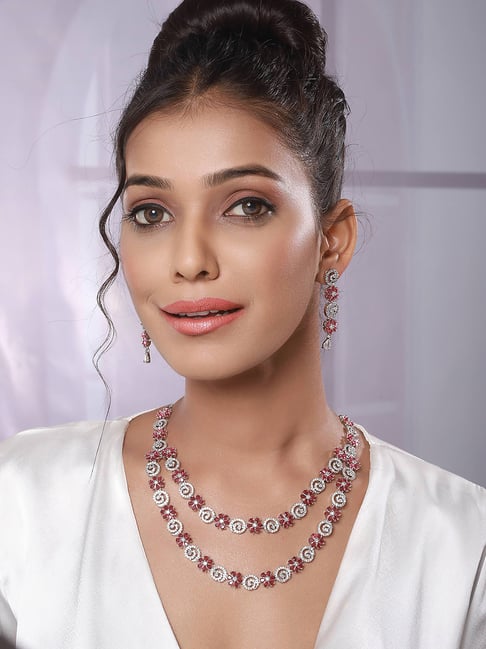 Aatmana Silver Cz Stone Jewellery Set