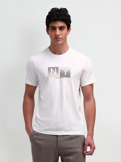 Arrow New York White Cotton Regular Fit Printed T-Shirt-picture-46