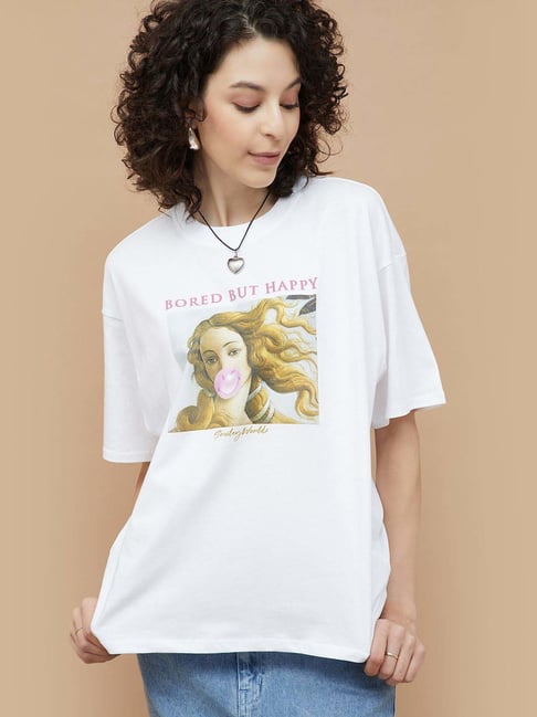 SmileyWorld White Cotton Printed T-Shirt