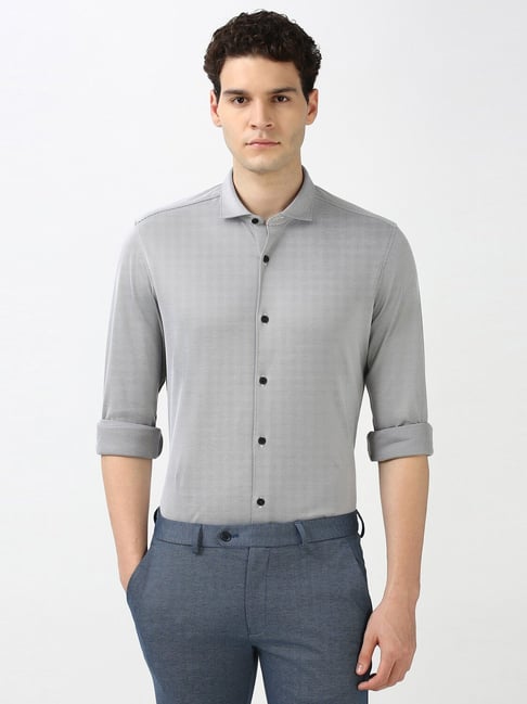 Buy Peter Engl Grey Cotton Polyester Slim fit Stripes Shirts for