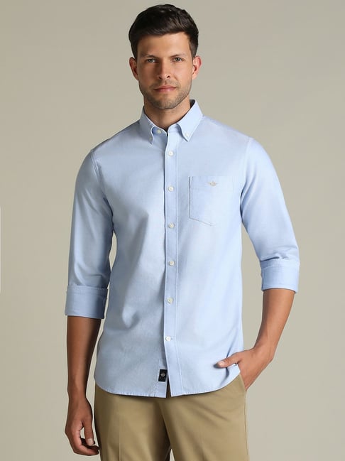 Dockers Blue Cotton Straight Fit Shirt