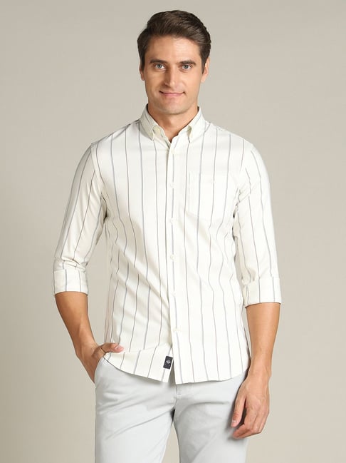 Dockers White Straight Fit Striped Shirt