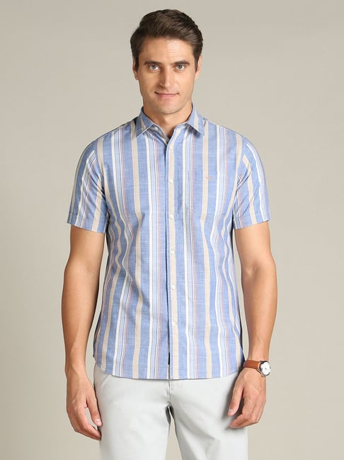 Dockers Blue Cotton Straight Fit Striped Shirt
