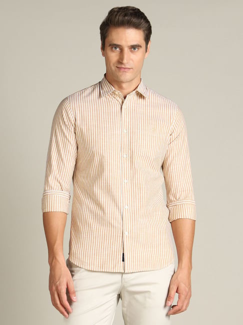 Dockers Brown Cotton Straight Fit Striped Shirt