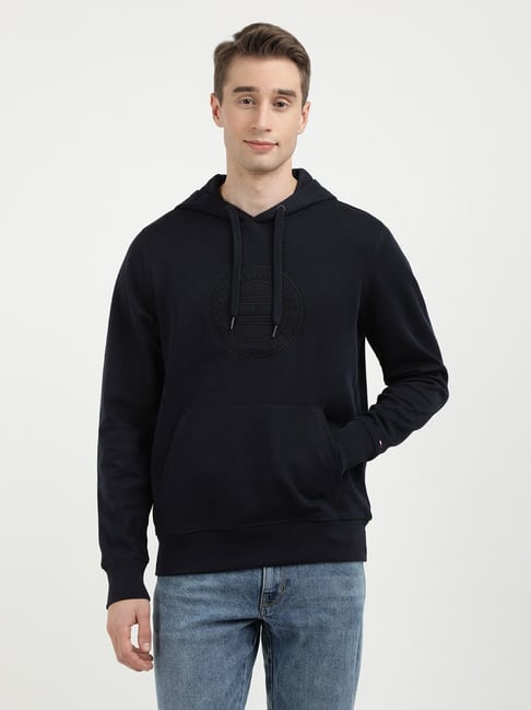 Tommy Hilfiger Navy Cotton Regular Fit Logo Printed Hooded Sweatshirts-picture-15