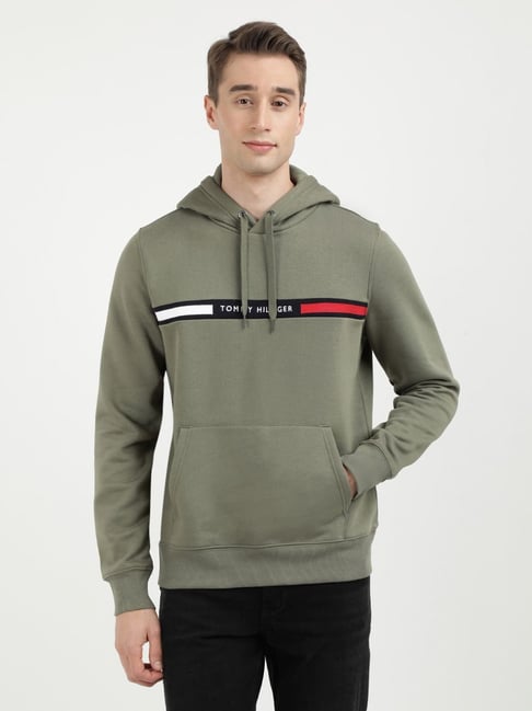 Tommy Hilfiger Green Cotton Regular Fit Logo Printed Hooded Sweatshirts-picture-35