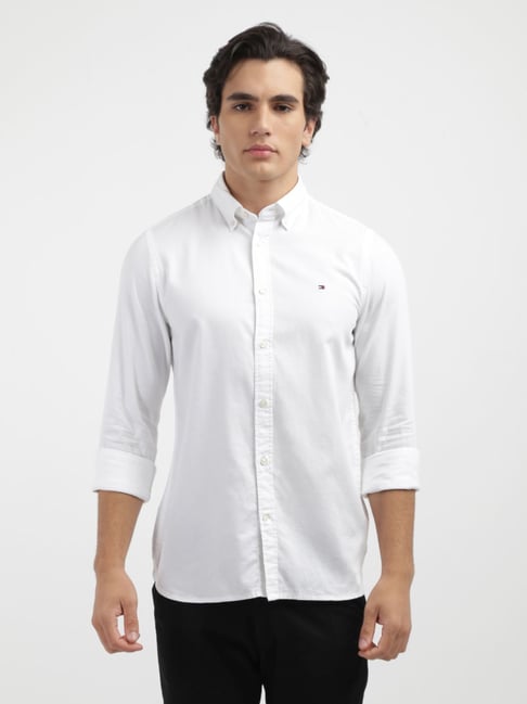 Buy Tommy Hilfiger White Cotton Slim Fit Texture Shirts for Mens Online @  Tata CLiQ