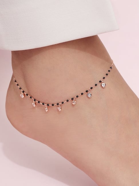 Zavya Romantic 925 Sterling Silver Heart Rose Gold Plated Anklet