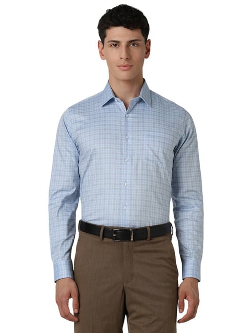 Van Heusen Blue Cotton Slim Fit Checks Shirt-picture-34