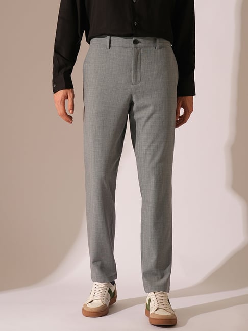 Selected Homme Grey Polyester Slim Checked Trousers