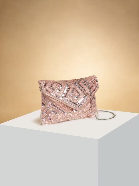Forever Glam by Pantaloons Rose Gold Embellished Small Clutch