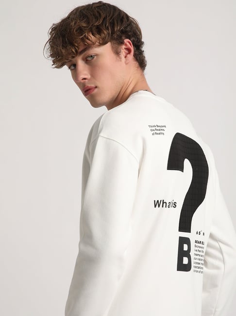 The Bear House White Cotton Regular Fit Printed Sweatshirt