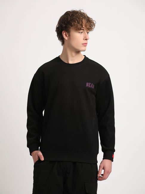 Buy The Bear House Black Cotton Regular Fit Printed Sweatshirt for