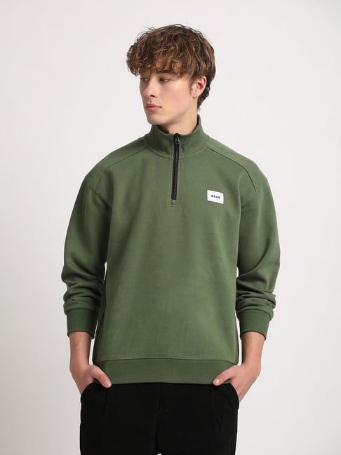 The Bear House Green Cotton Regular Fit Sweatshirt